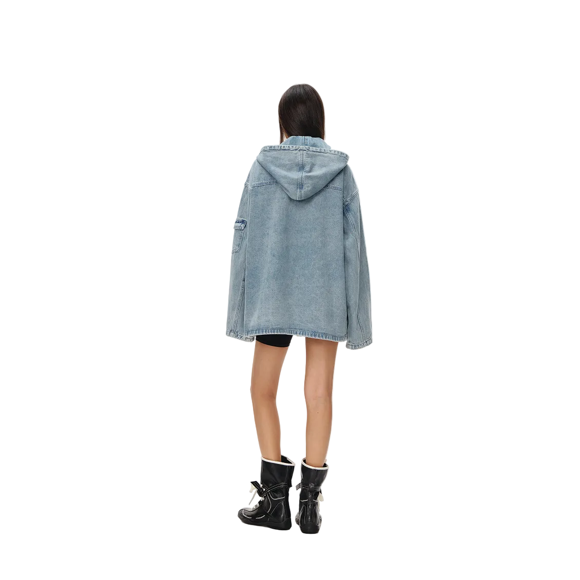 Blue Retro Zip-Up Hooded Denim Jacket