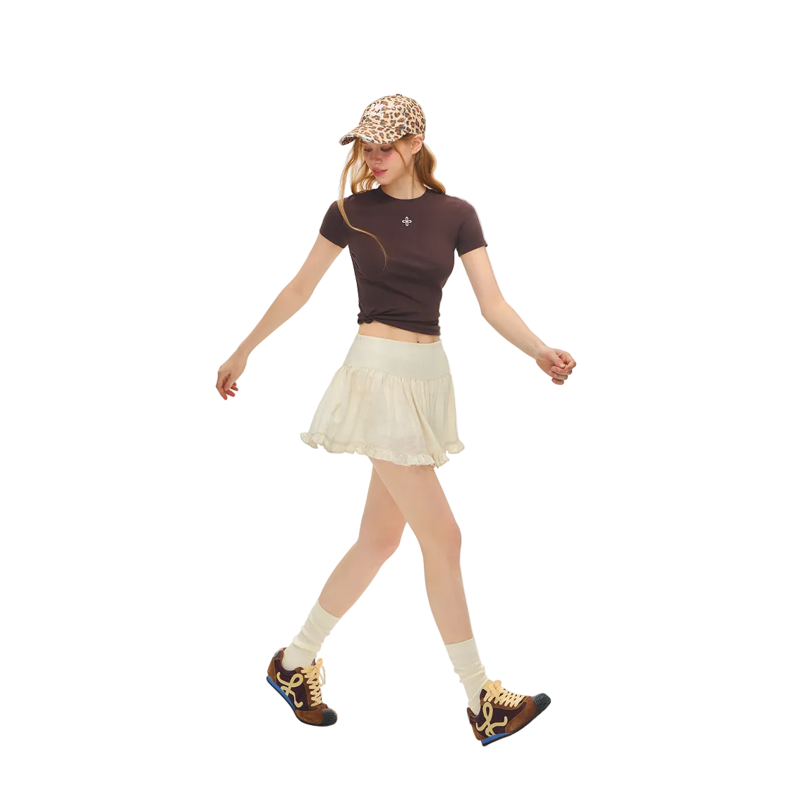 Beige Tencel Wool Textured Embroidered Cake Skirt