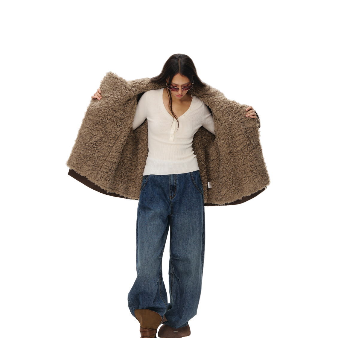 Brown Detachable Suede Plush Parka Jacket