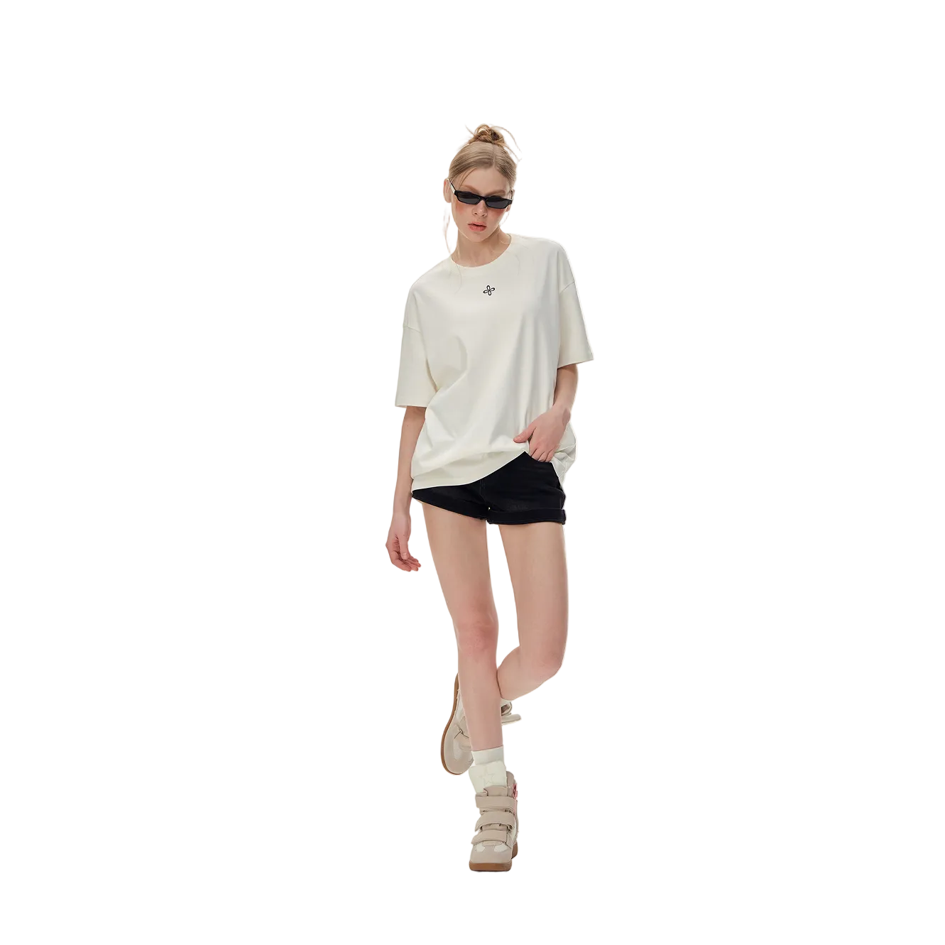 White Tencel Cotton Basic Cross T-Shirt