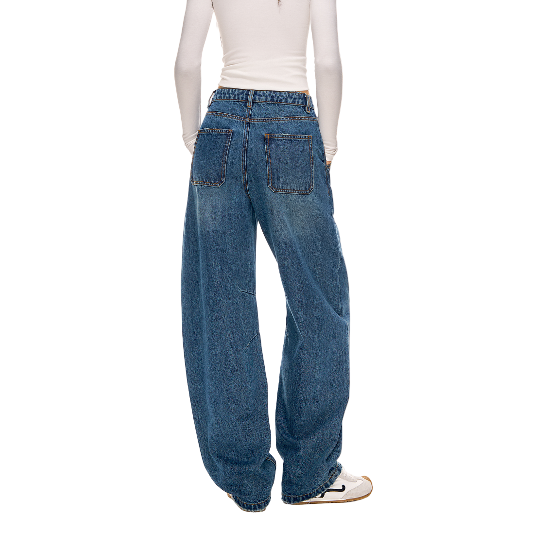 Indigo Retro Bamboo Texture Curved Jeans