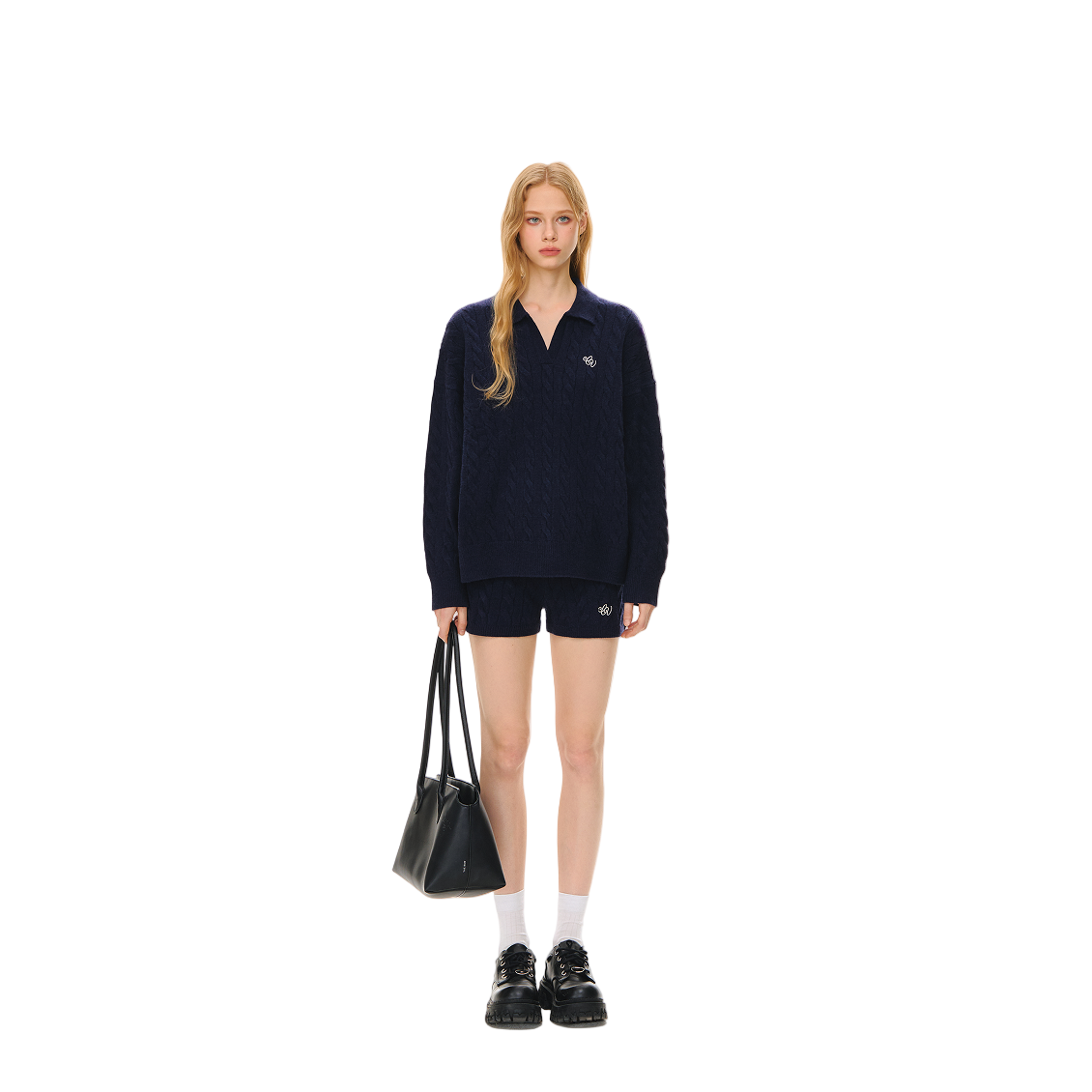 Navy Blue Cable Knit Suit Shorts