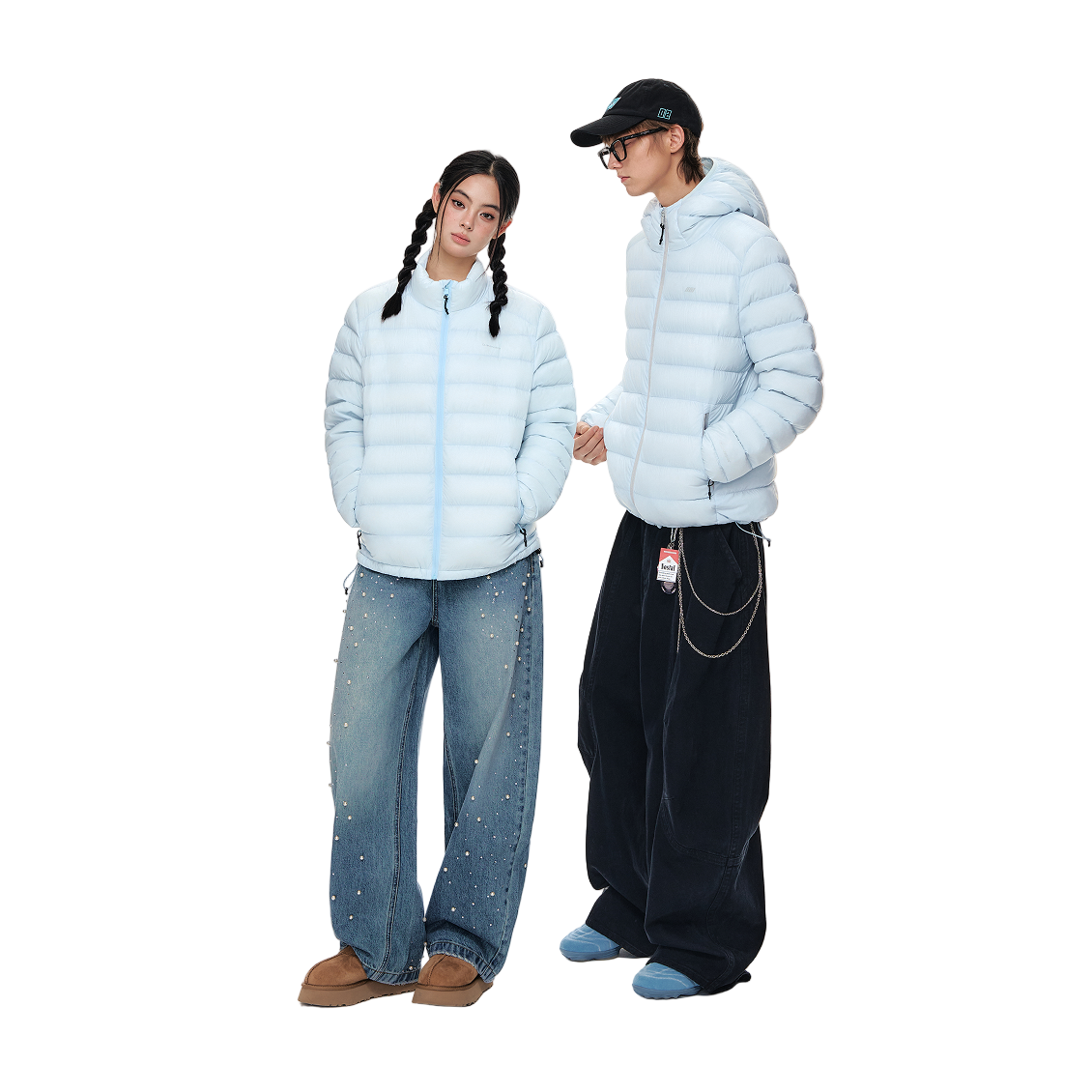 Blue Lightweight Cloud-like Ribbed Stand Collar Warm Down Jacket