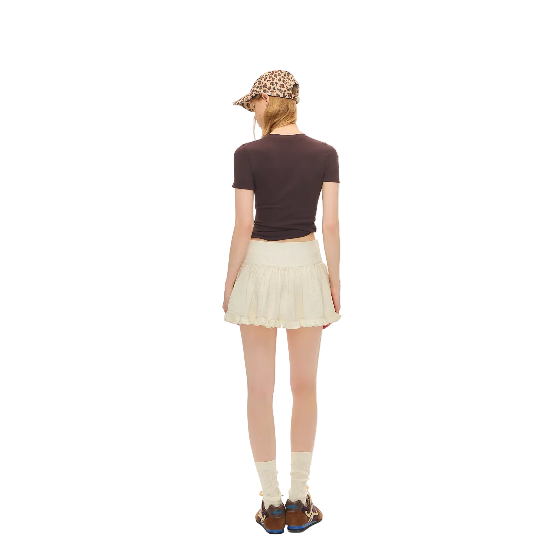 Beige Tencel Wool Textured Embroidered Cake Skirt