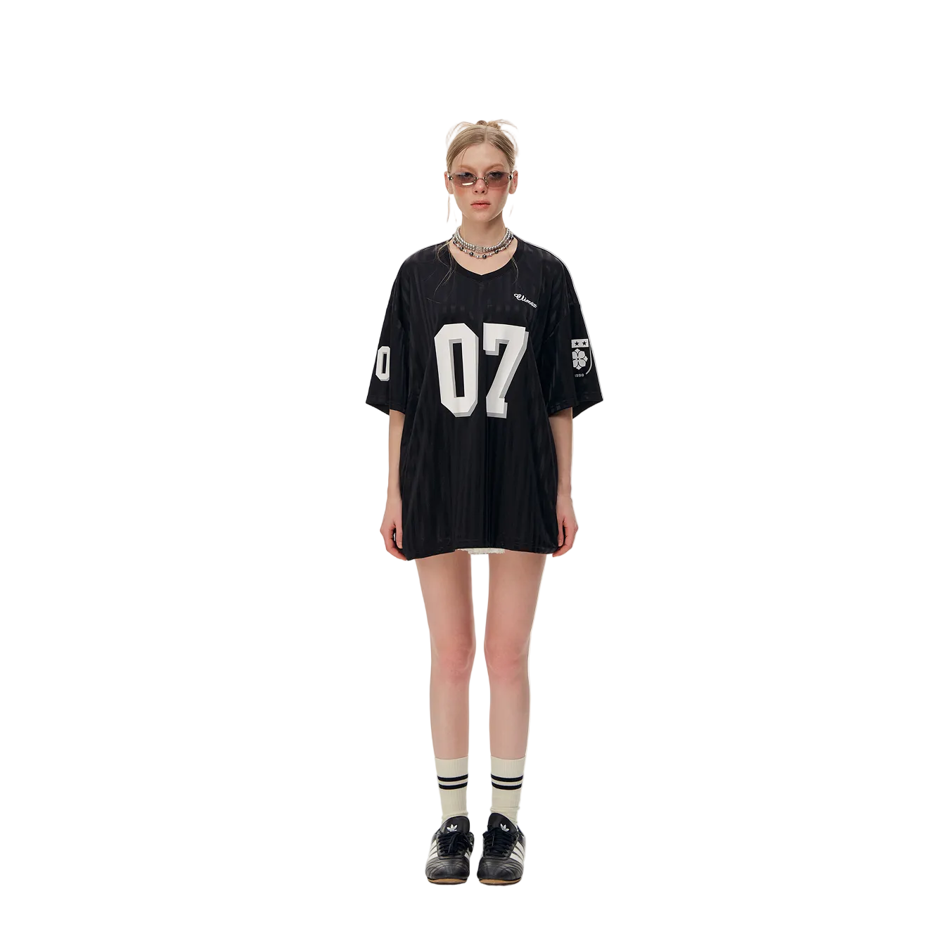 Black Retro Striped Badge Jersey Short Sleeve