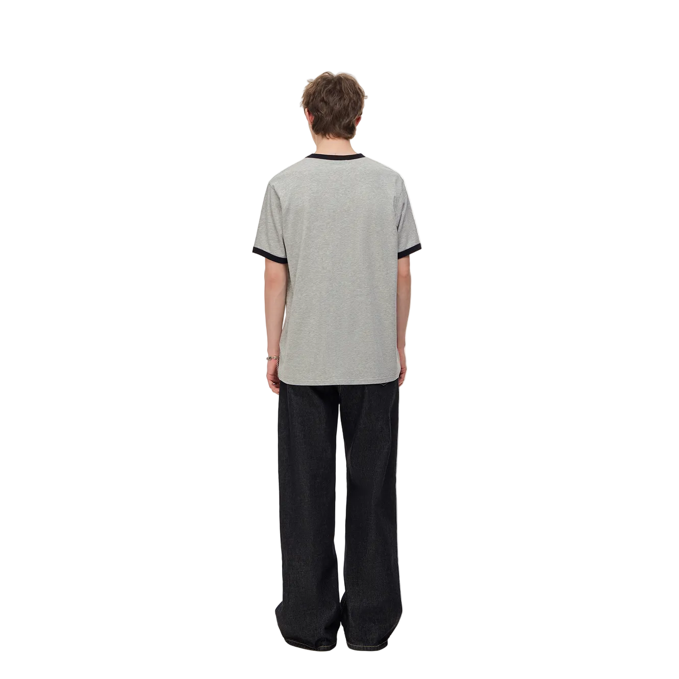 Grey Lyocell Color-Blocked Embroidered Short-Sleeve