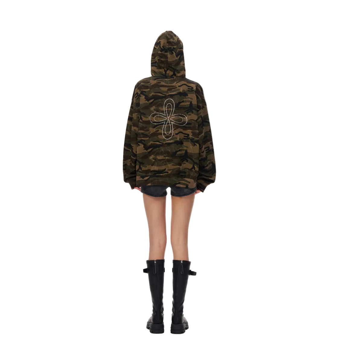 Camouflage Rhinestone Cross Flower Hooded Sweatshirt