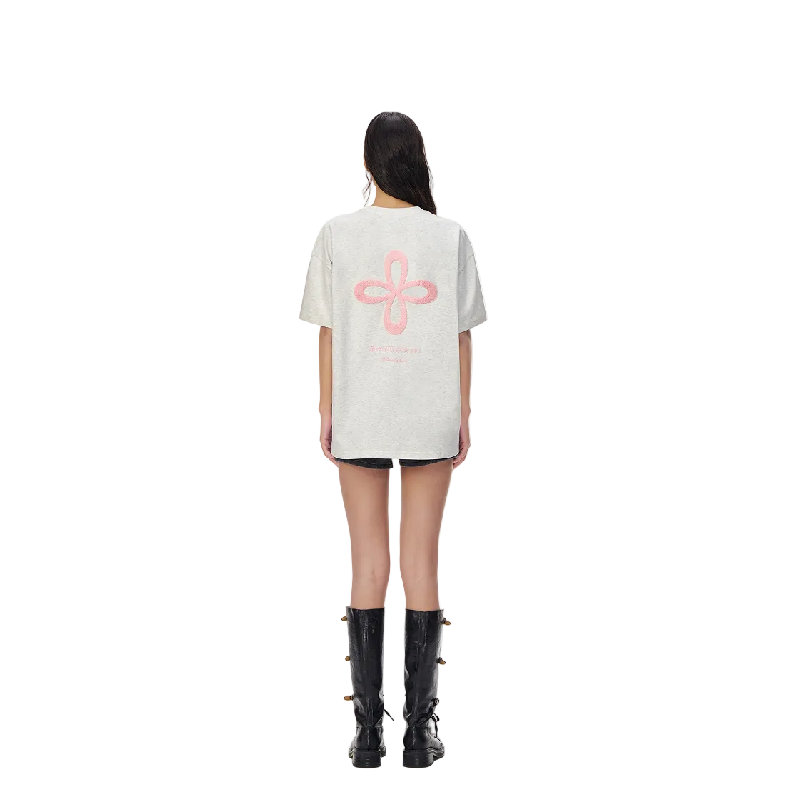 Oatmeal-colored Cross-Patterned Casual T-Shirt