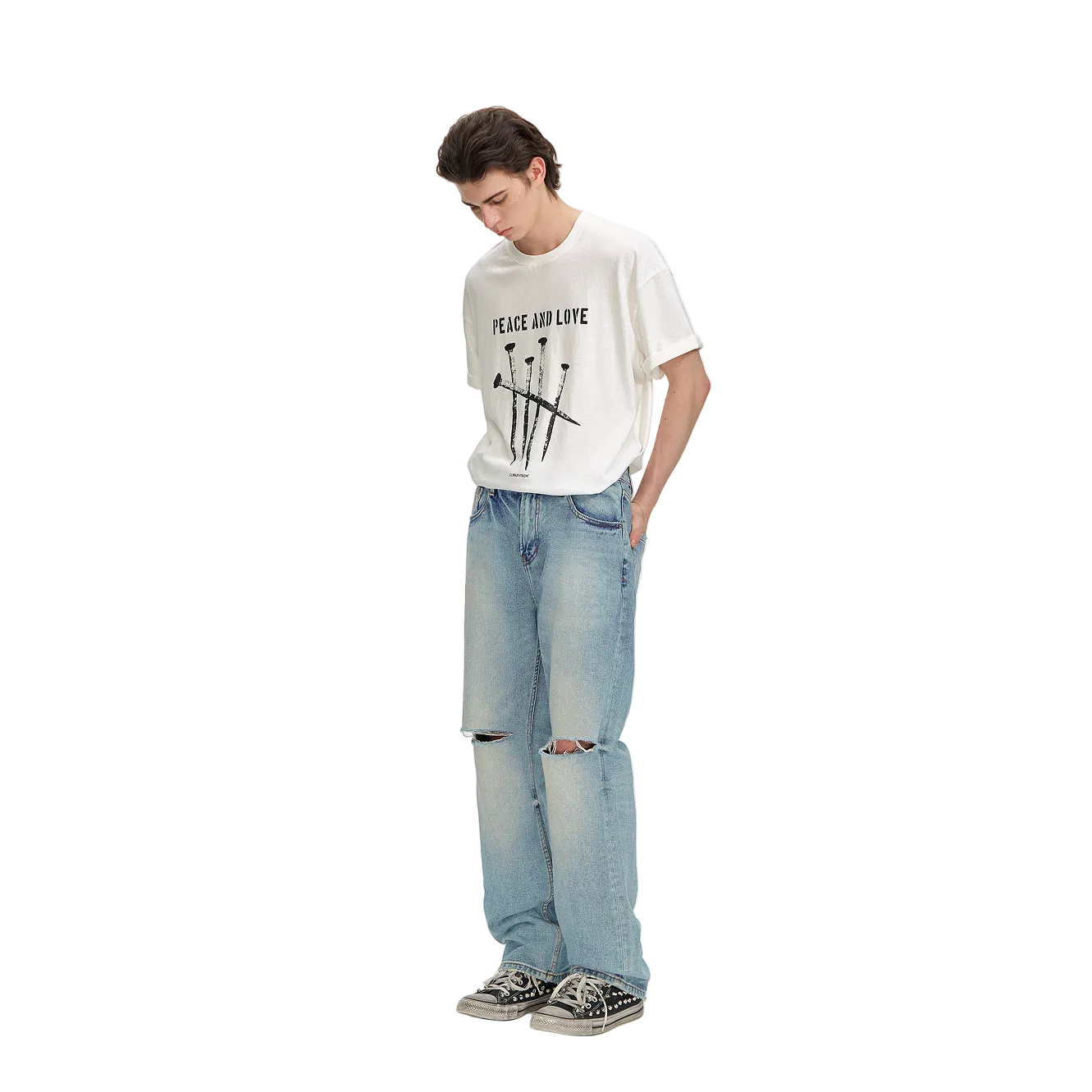 Washed Blue Ripped High Street Jeans