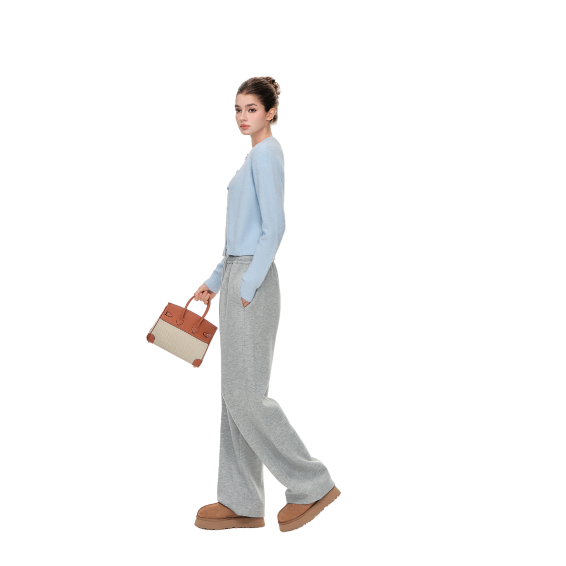 Blue Soft Wool Blend Round Neck Curled Retro Knitted Cardigan