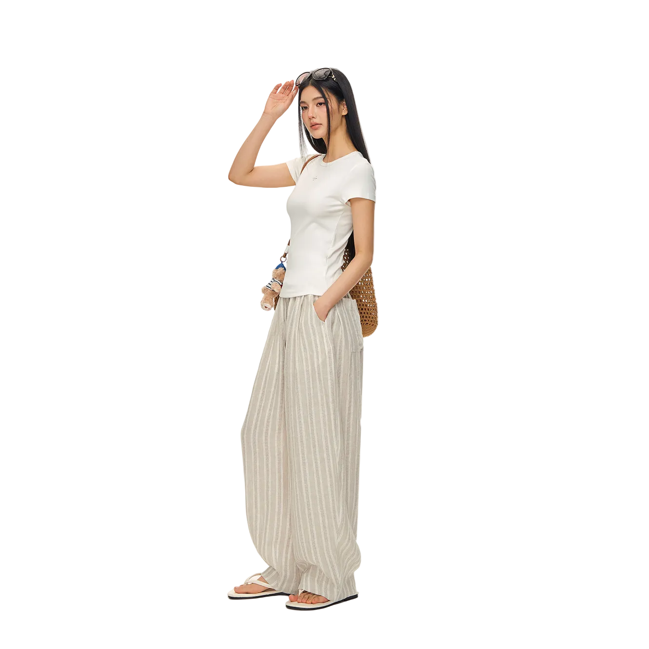 White Hollow-out Cross Embroidery Slim Fit Short Sleeve
