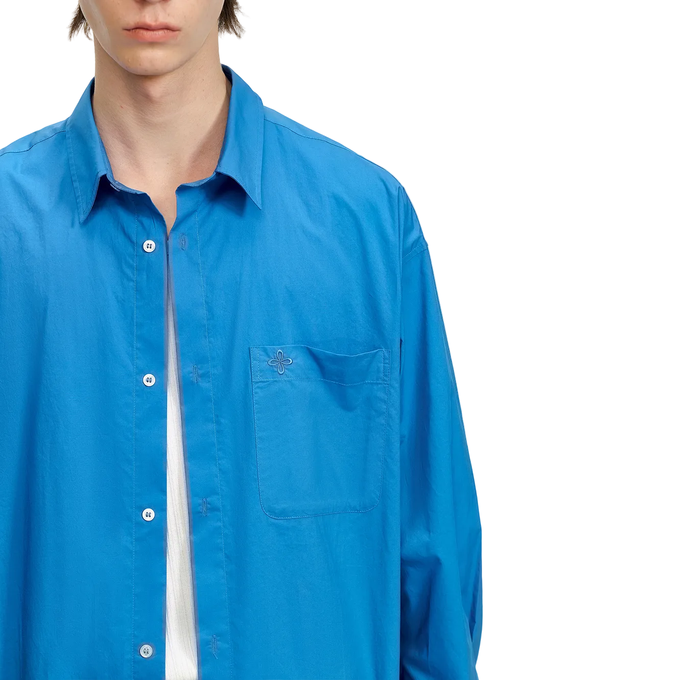 Blue Cross Embroidered Loose Shirt