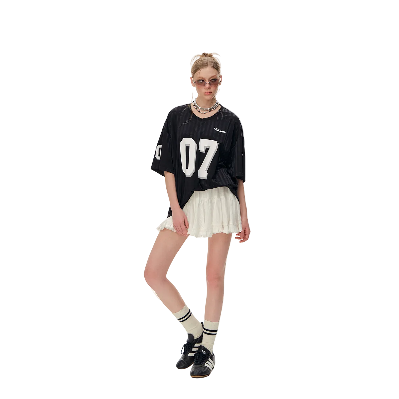 Black Retro Striped Badge Jersey Short Sleeve