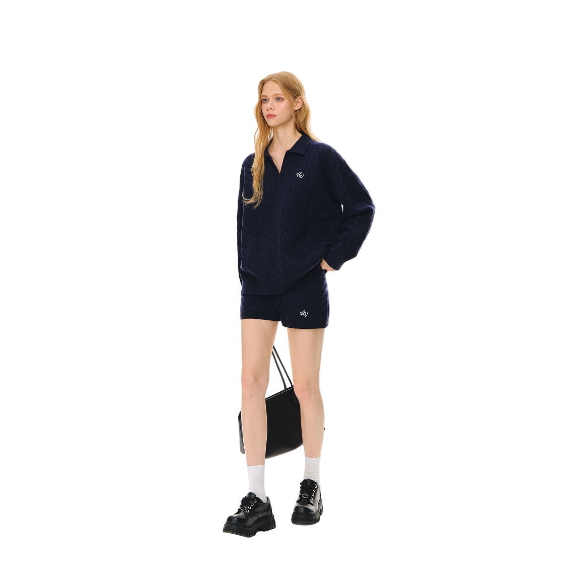 Navy Blue Cable Knit Suit Shorts