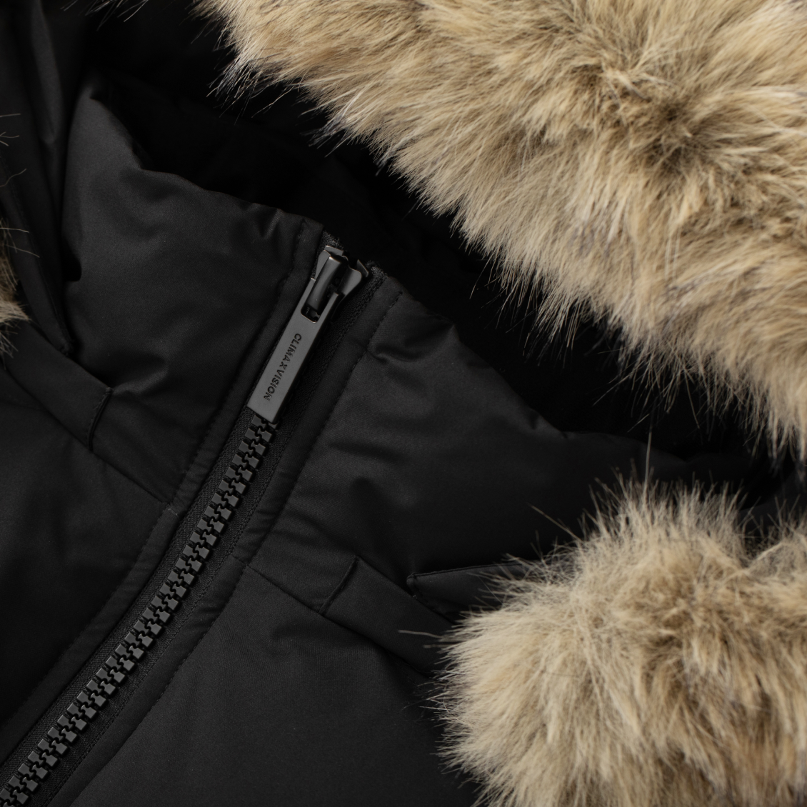 Black Short Down Jacket with Detachable Large Fur Collar
