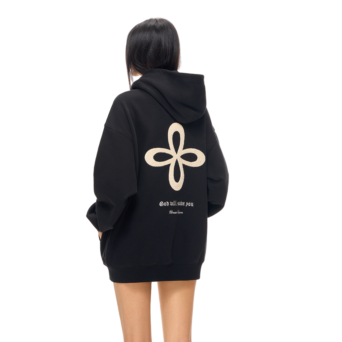 Black Cross-Patterned Fur Zip-Up Cardigan Hoodie