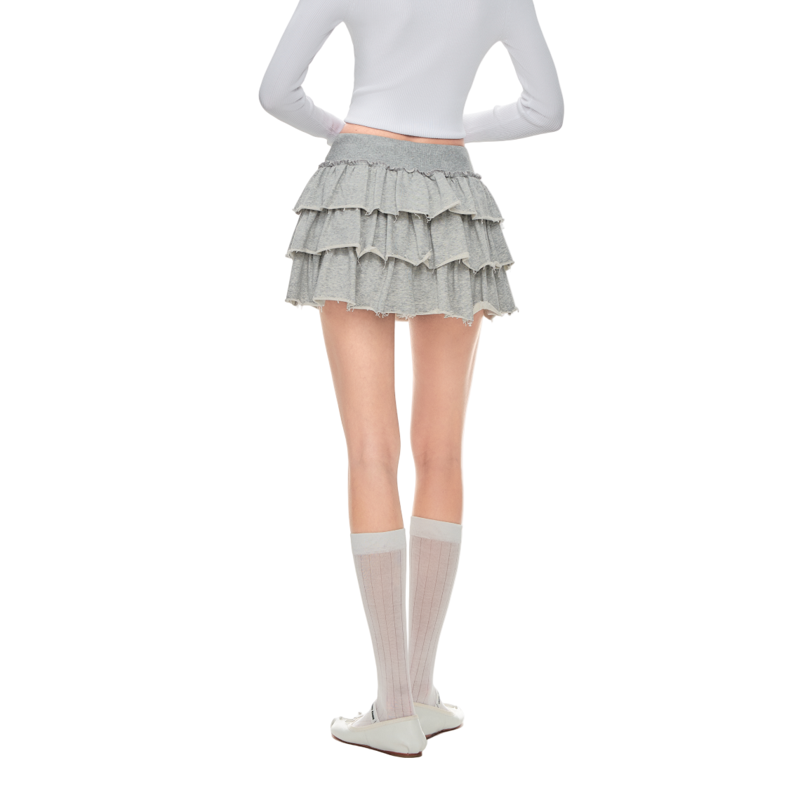 Grey Ballet Style Ruffle Cake Skirt