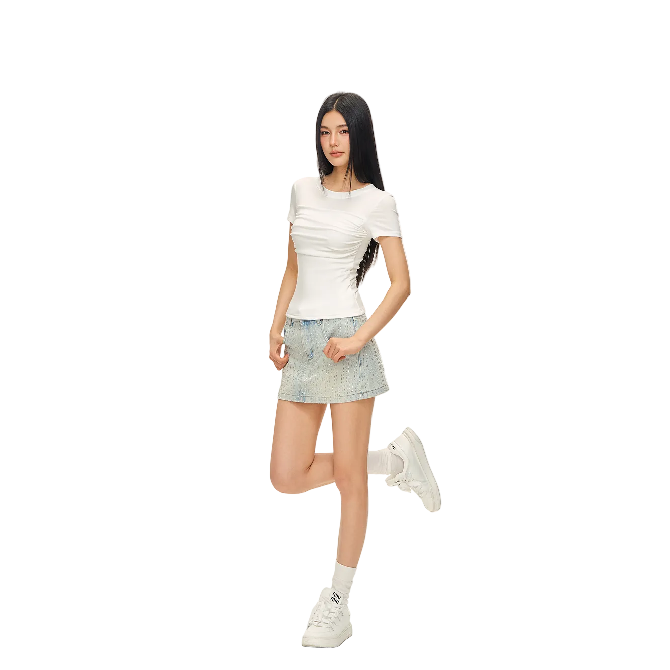 White Lyocell Pleated Short Sleeve