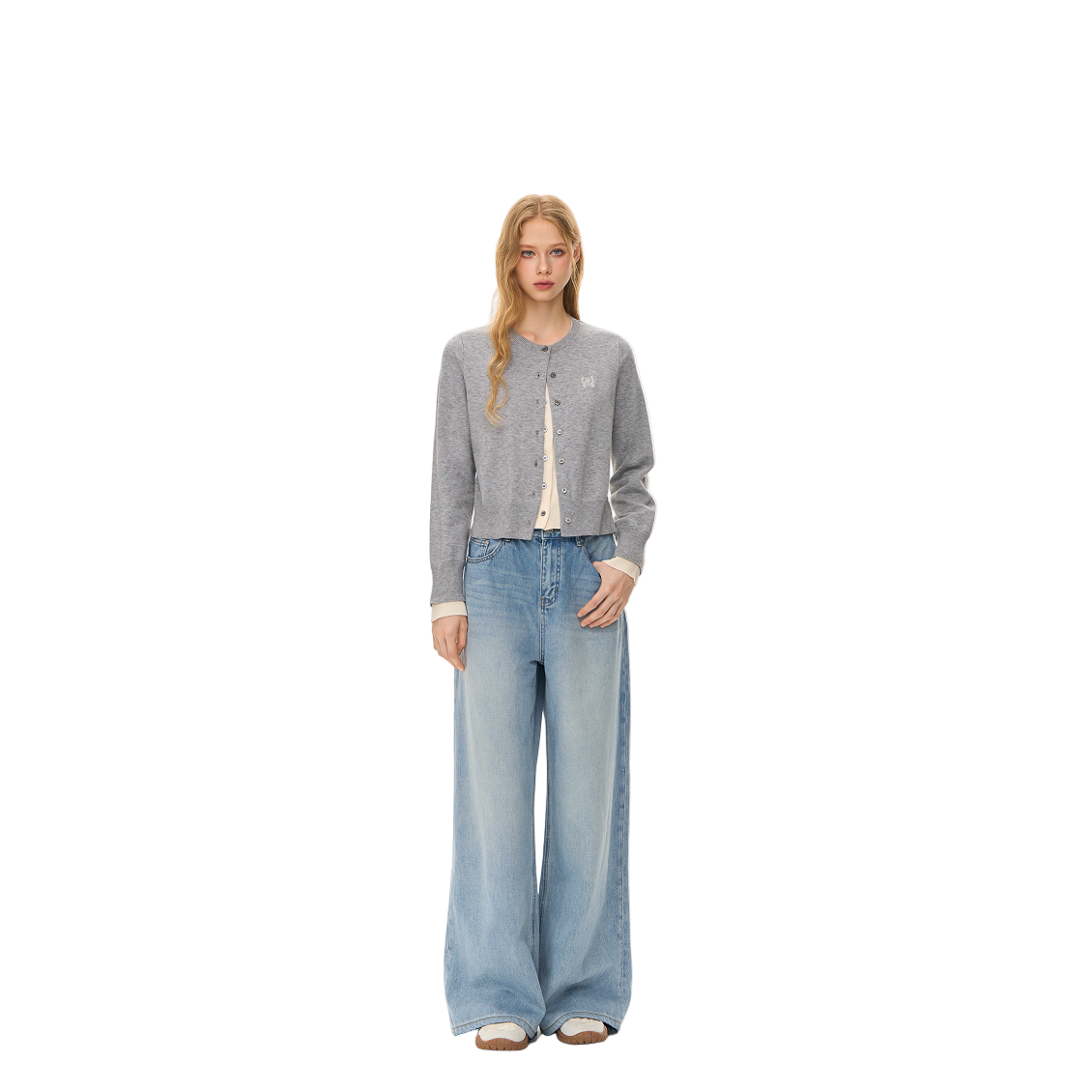 Light Vintage Wash Mid-Rise Straight Jeans In Blue