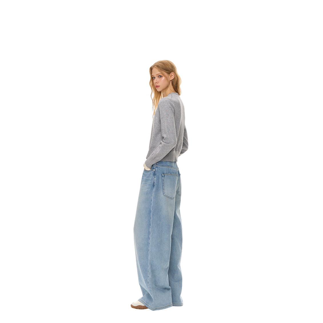 Light Vintage Wash Mid-Rise Straight Jeans In Blue