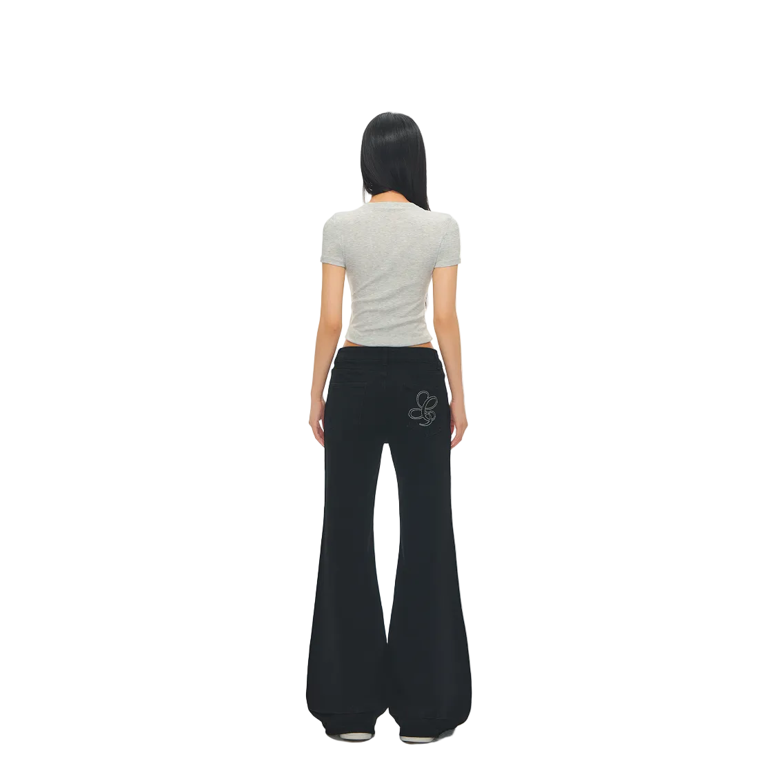 Black Mid-Rise Slightly Flared Stretch Jeans