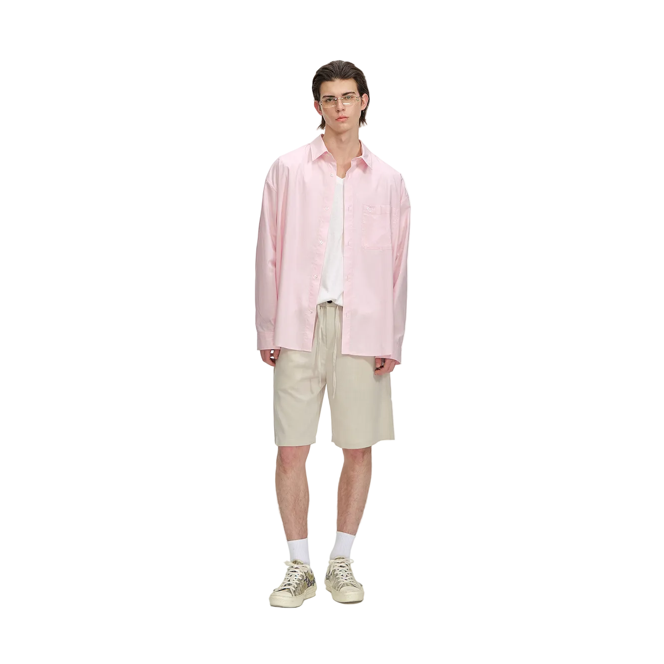 Pink Cross Embroidered Loose Shirt