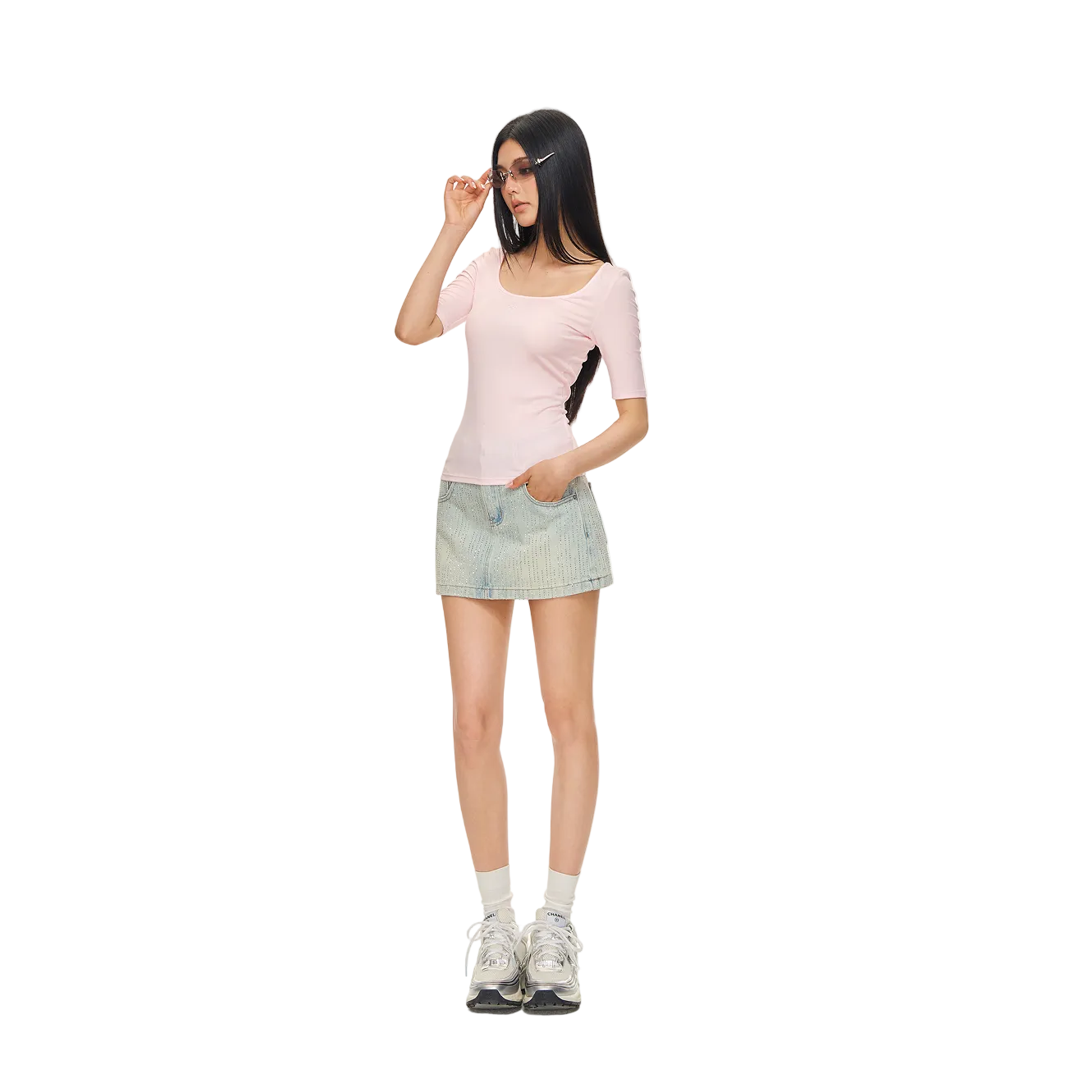 Pink Lyocell Cross Mid-Sleeve T-Shirt