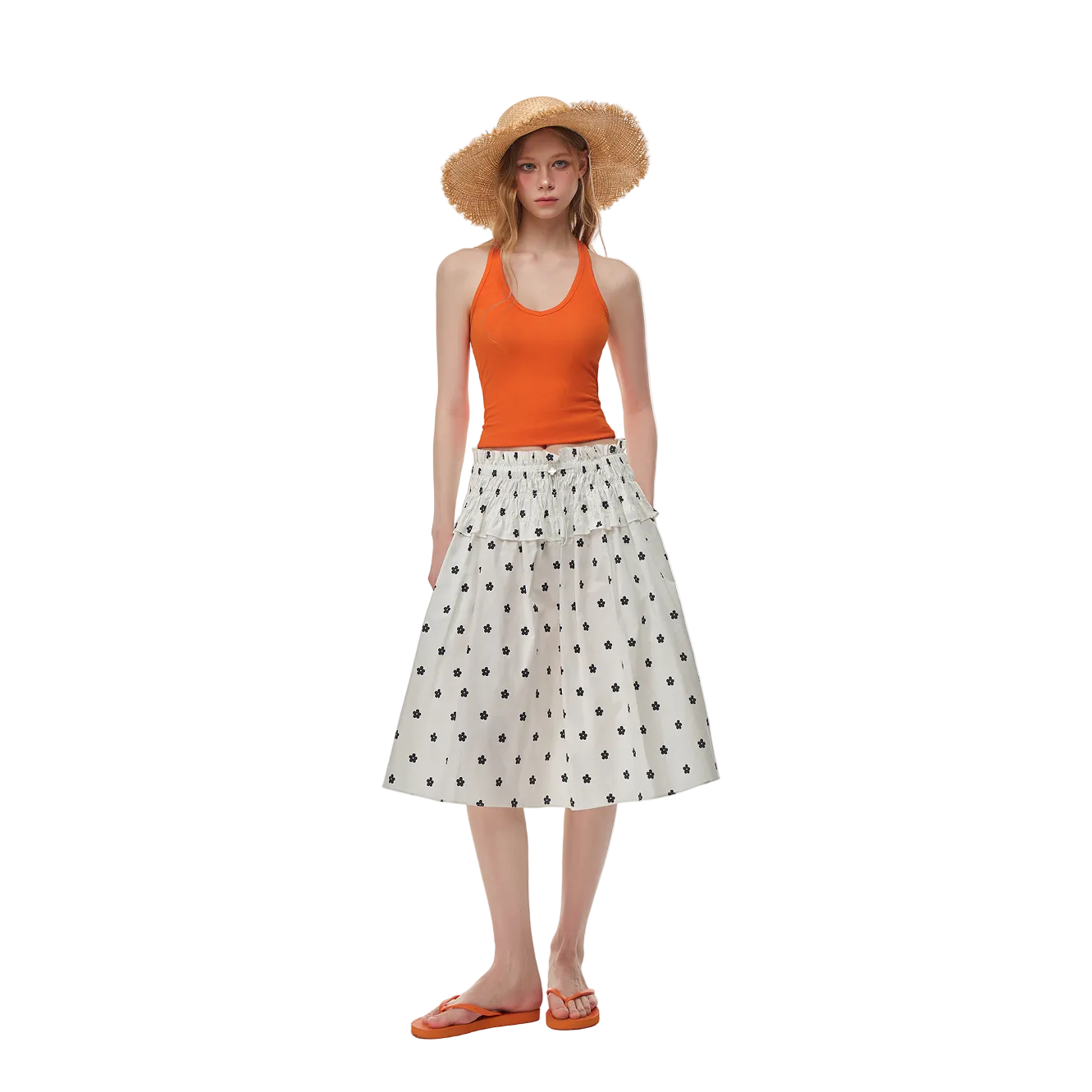 White Printed Two-Way Drawstring Strapless Dress/Skirt