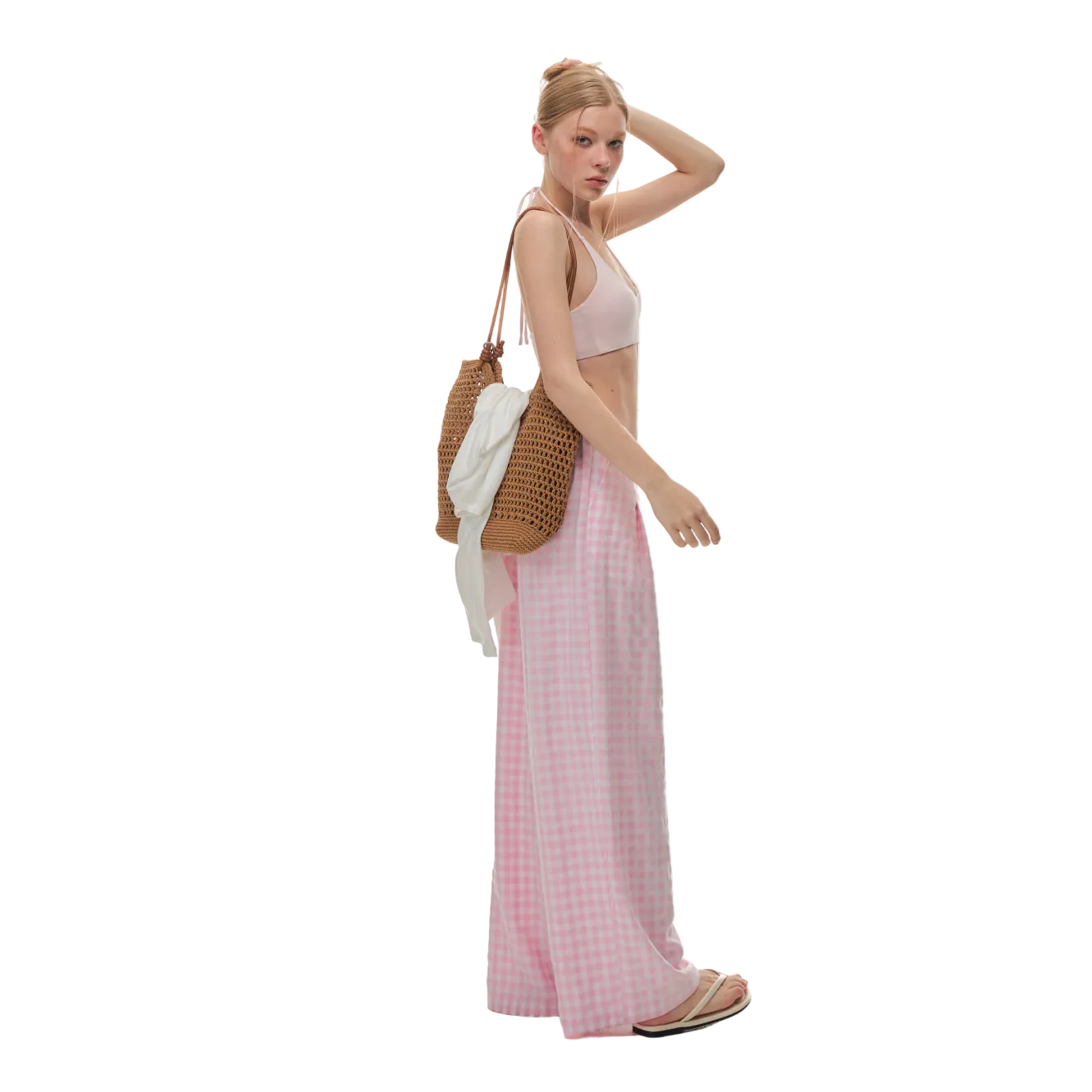 Pink Starfish Button Plaid Pants