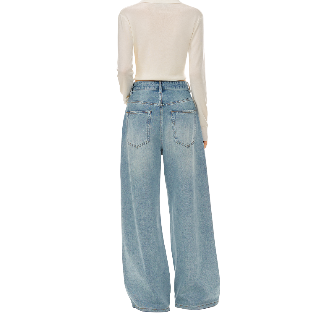 Light Vintage Wash Mid-Rise Straight Jeans In Blue