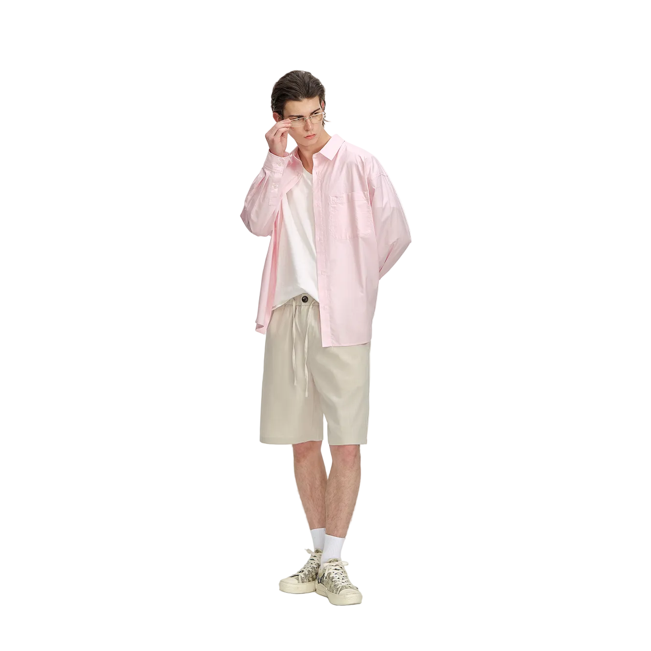 Pink Cross Embroidered Loose Shirt