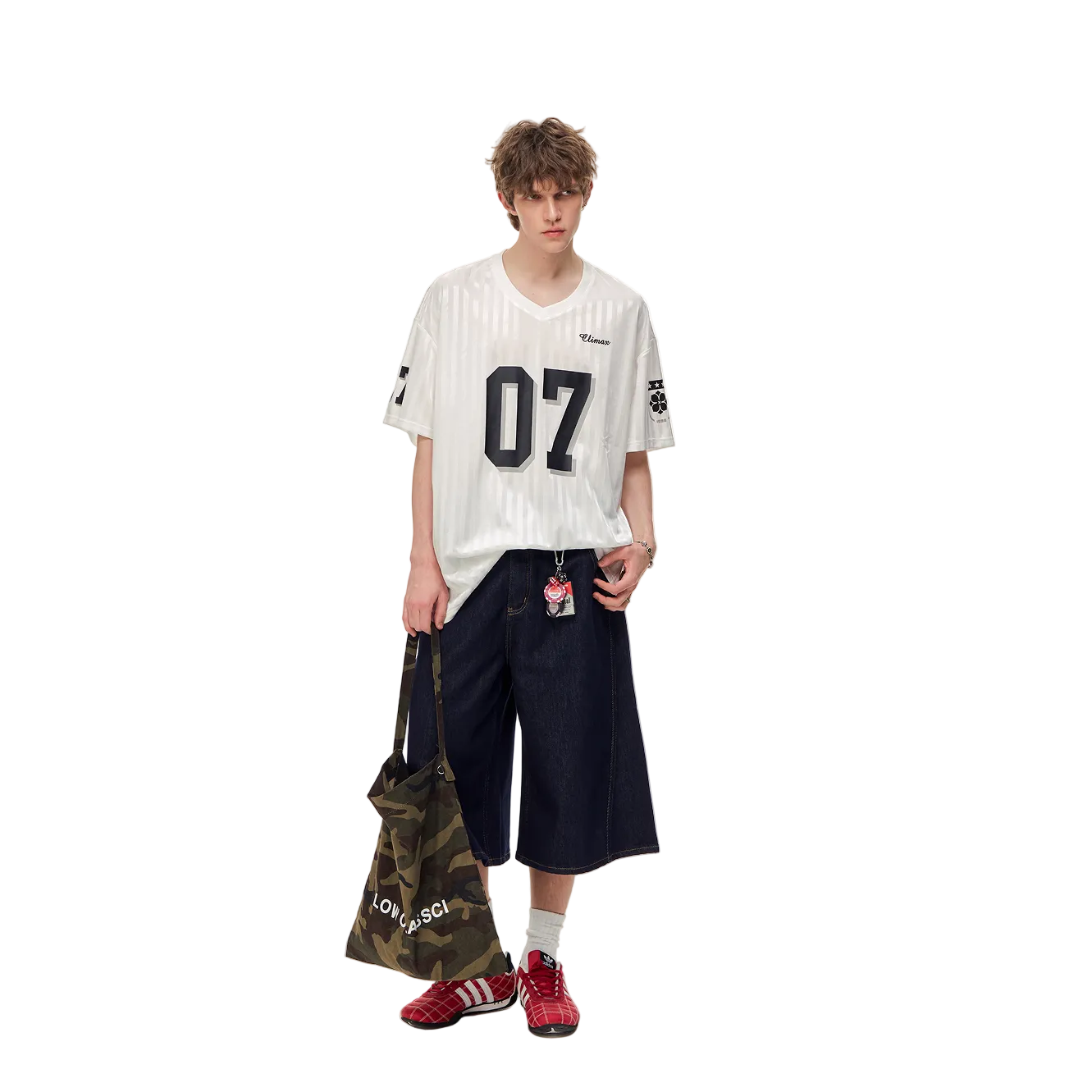 White Retro Striped Badge Jersey Short Sleeve