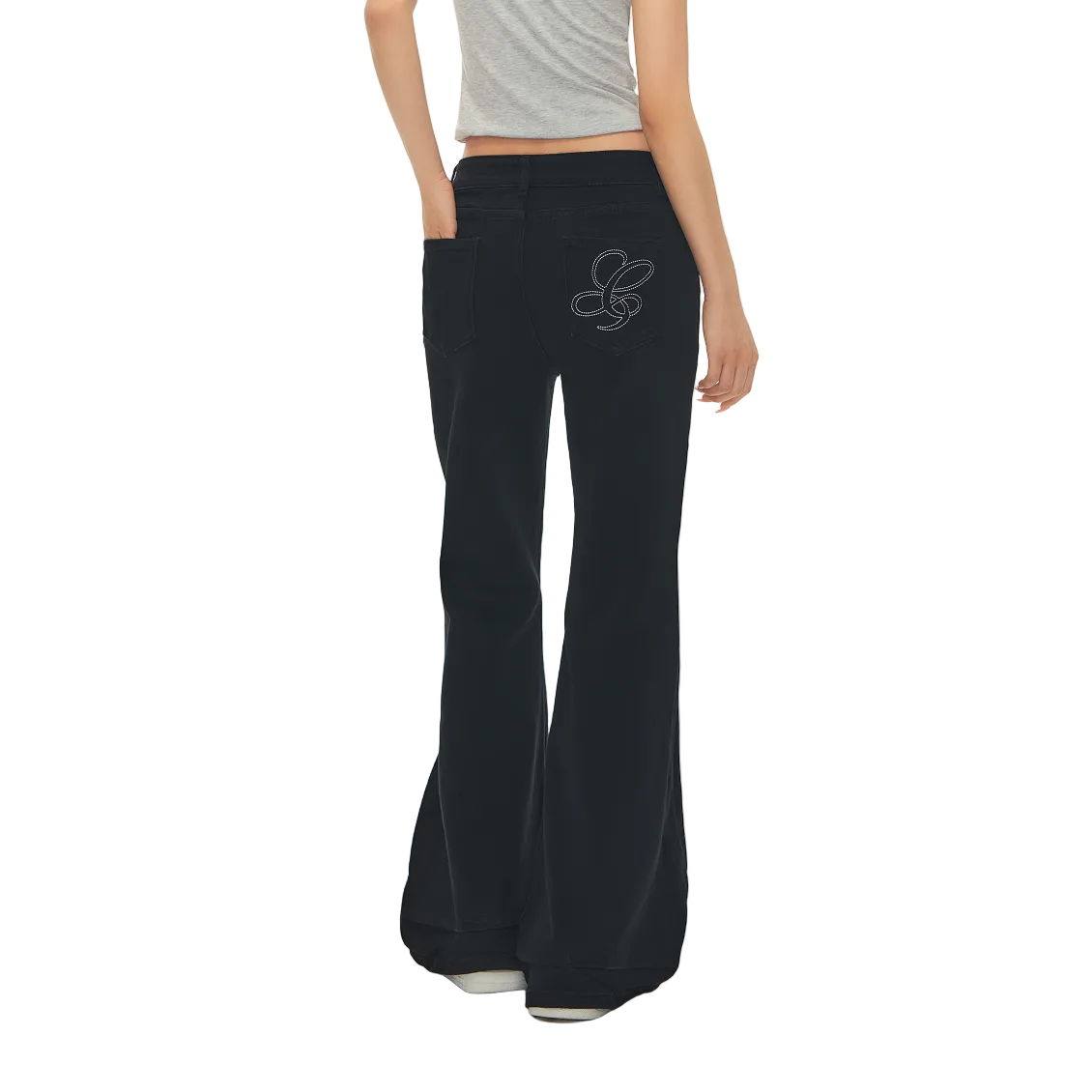 Black Mid-Rise Slightly Flared Stretch Jeans