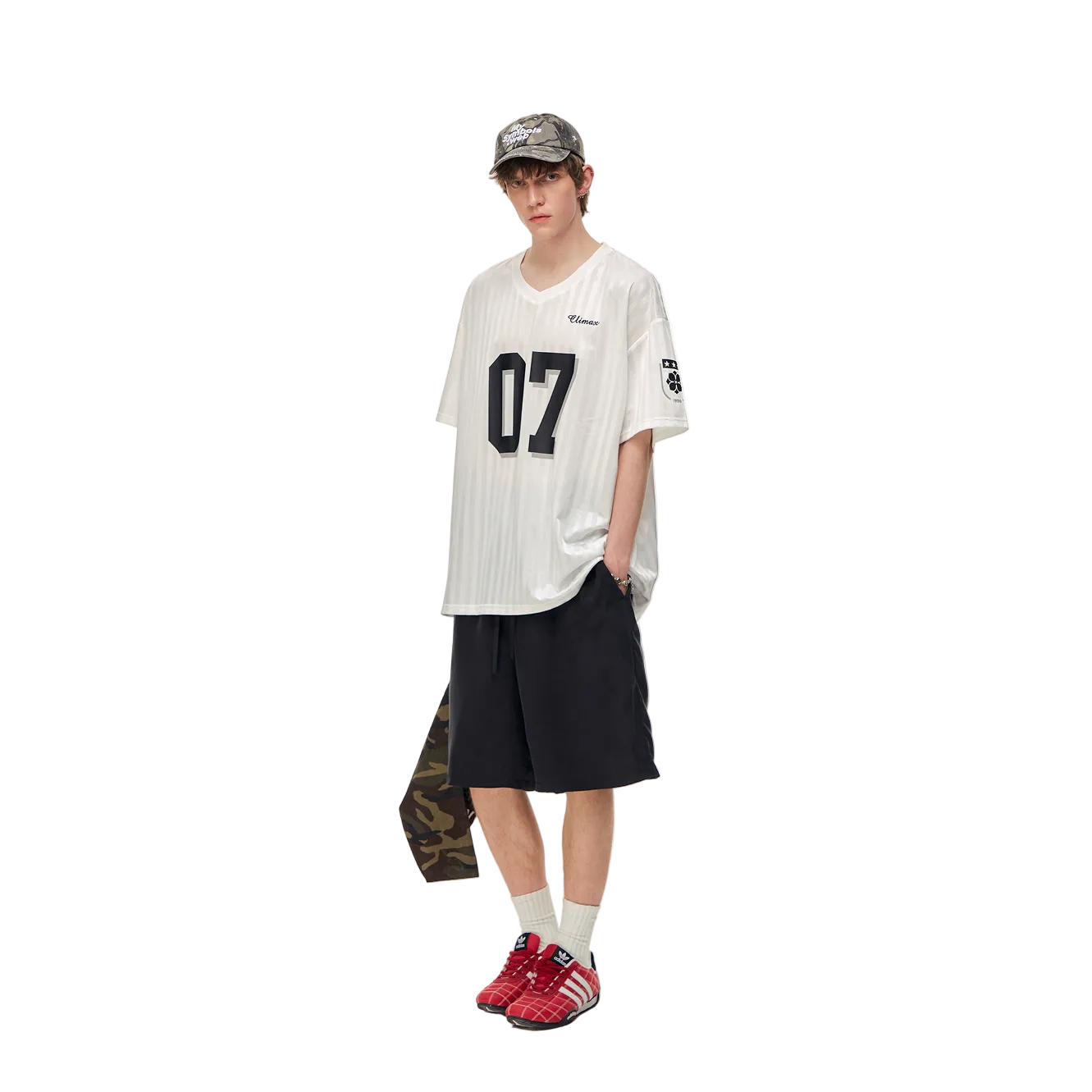 White Retro Striped Badge Jersey Short Sleeve