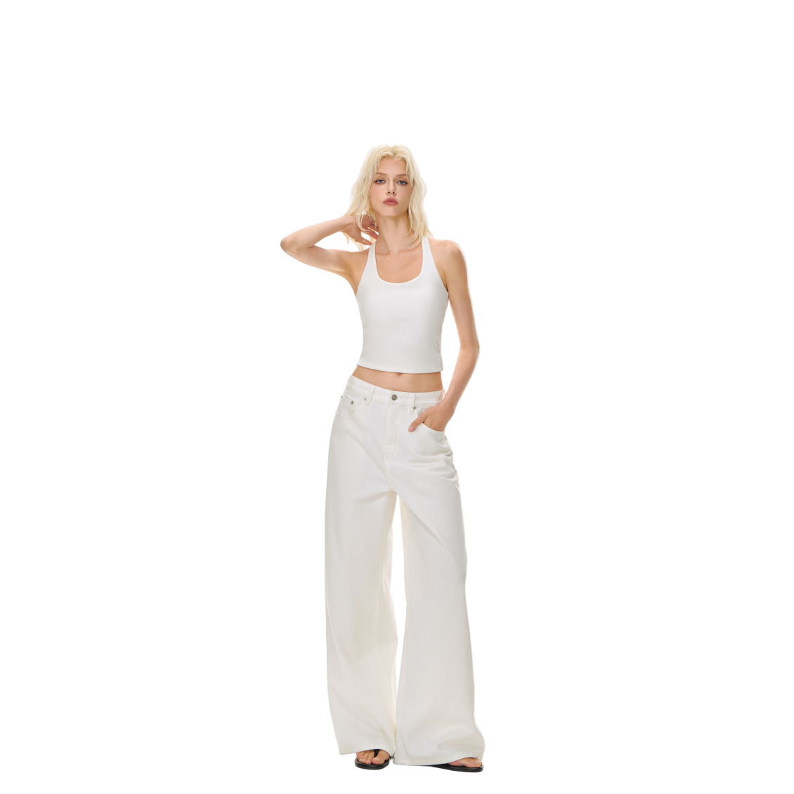 Light Vintage Wash Mid-Rise Straight Jeans In White