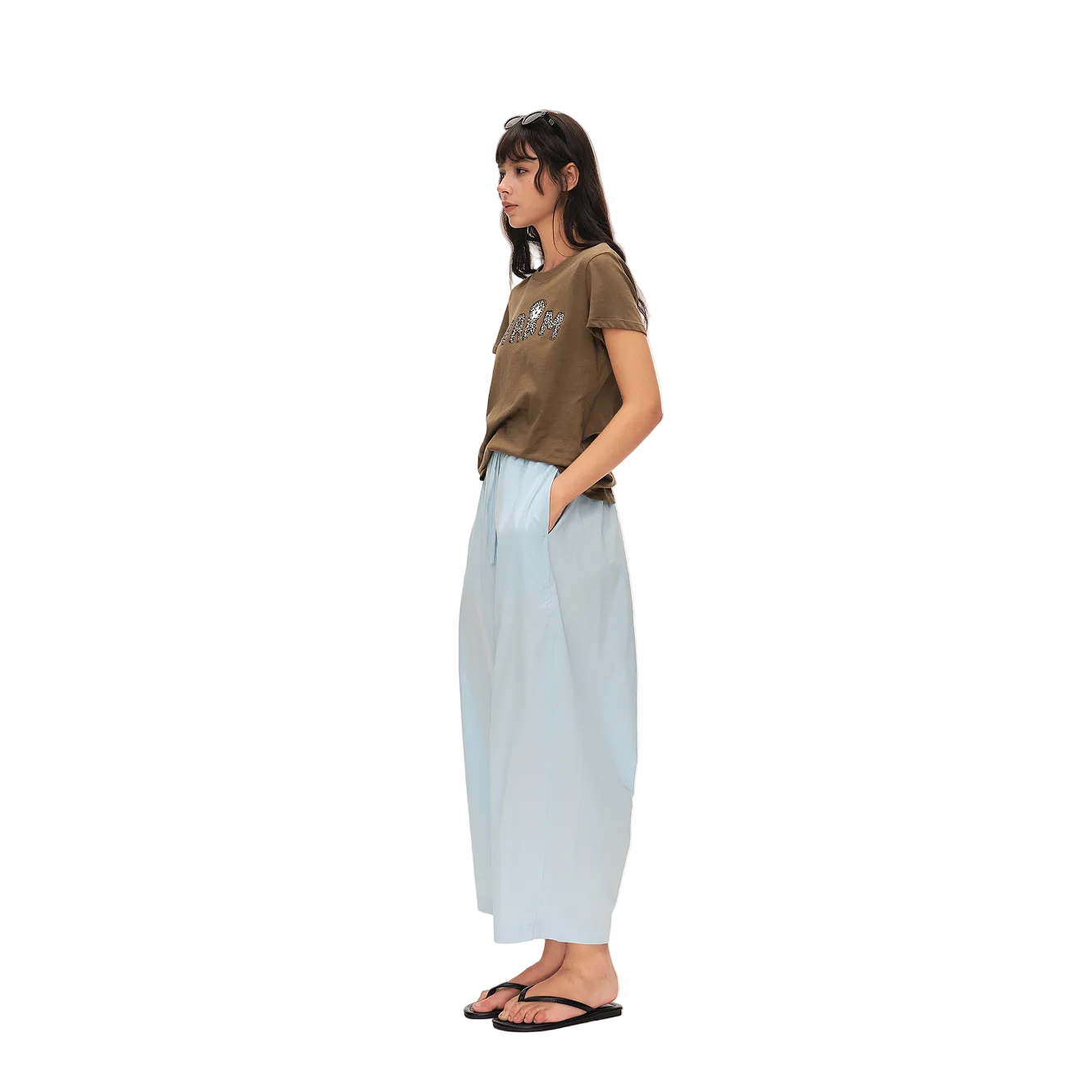 Blue Lightweight Cocoon-Shaped Cropped Balloon Pants
