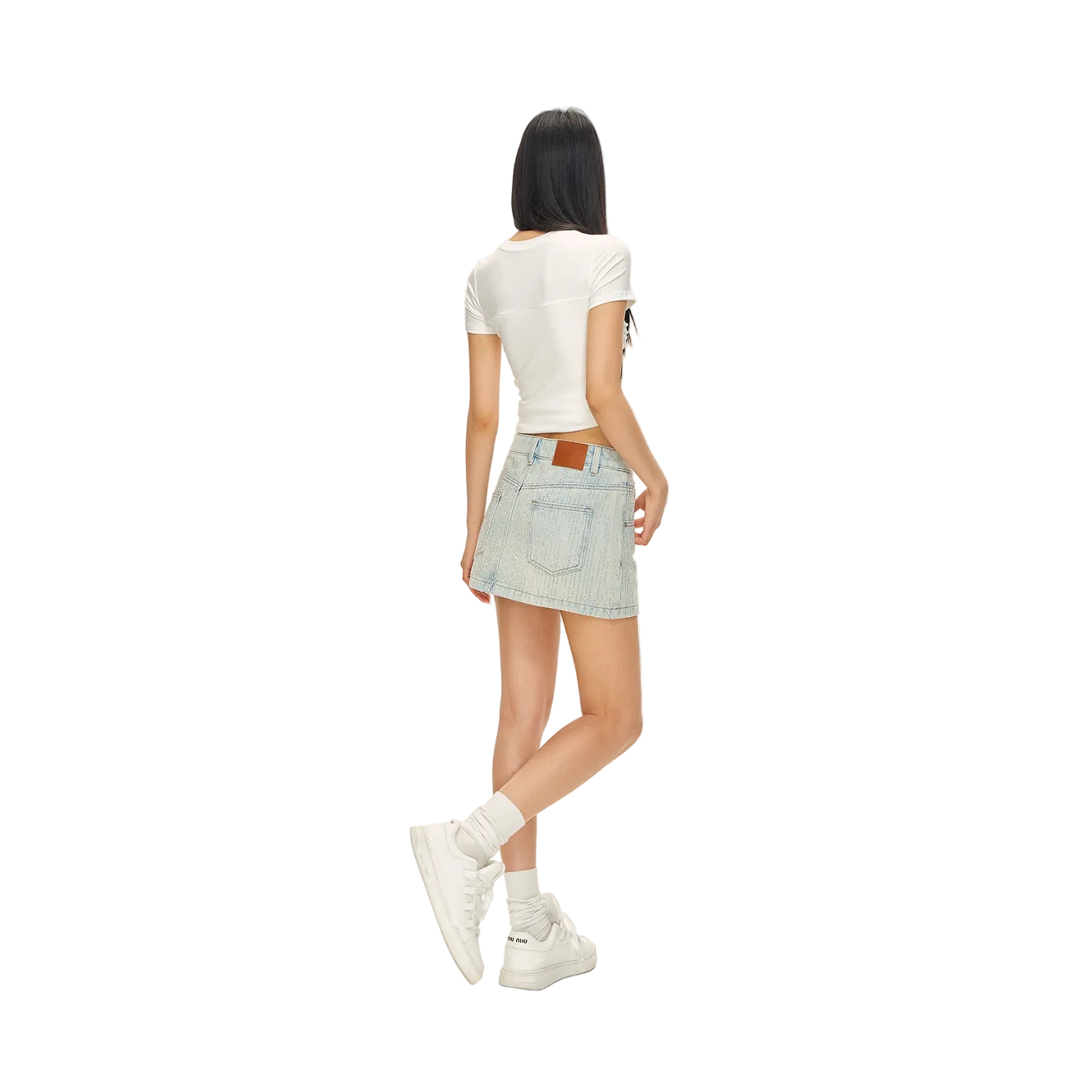 Blue Rhinestone-Studded Denim Mini Skirt