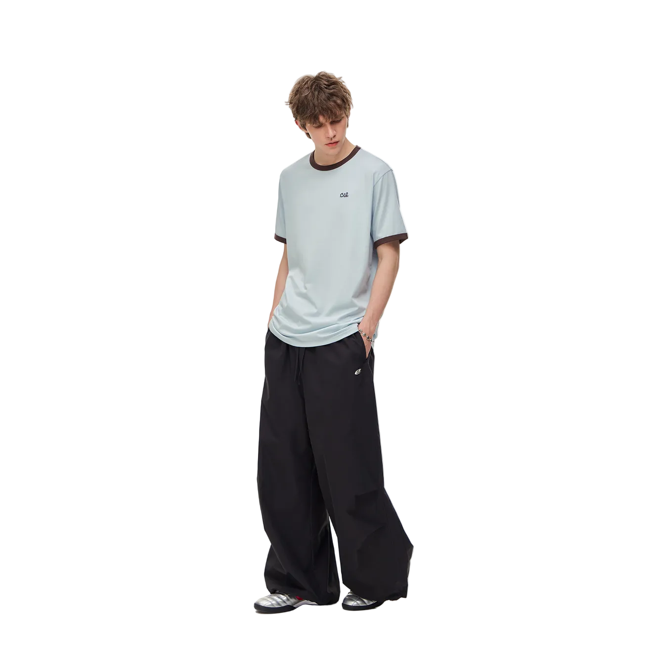 Black Lightweight Drawstring Wide-Leg Paratrousers