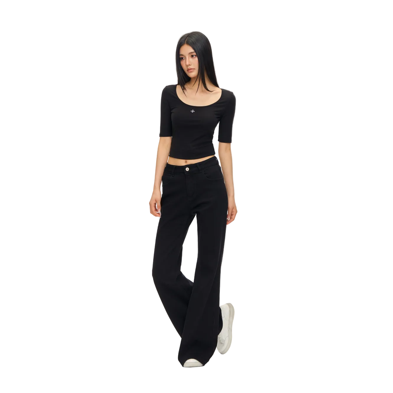 Black Lyocell Cross Mid-Sleeve T-Shirt