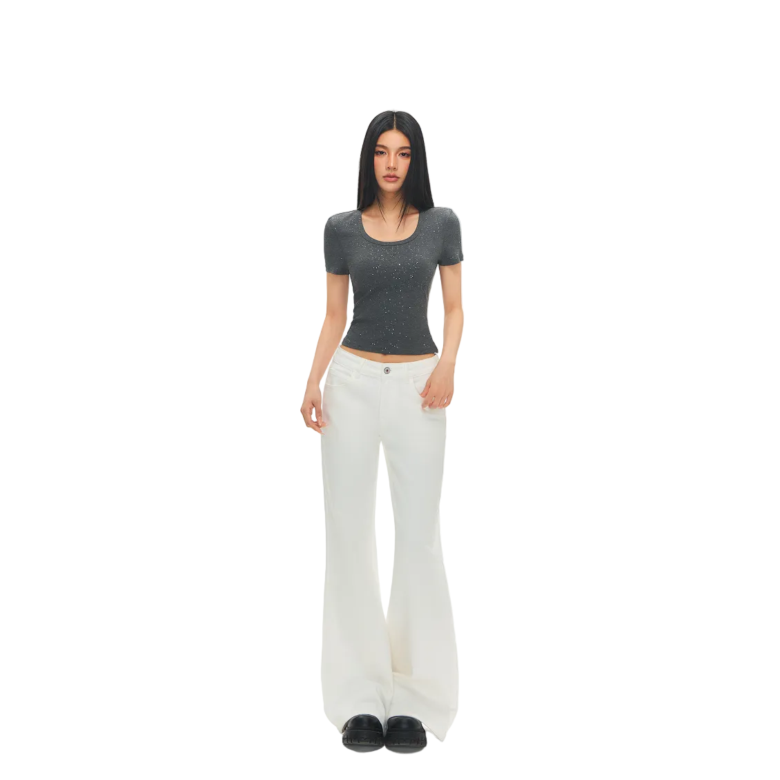 White Mid-Rise Slightly Flared Stretch Jeans