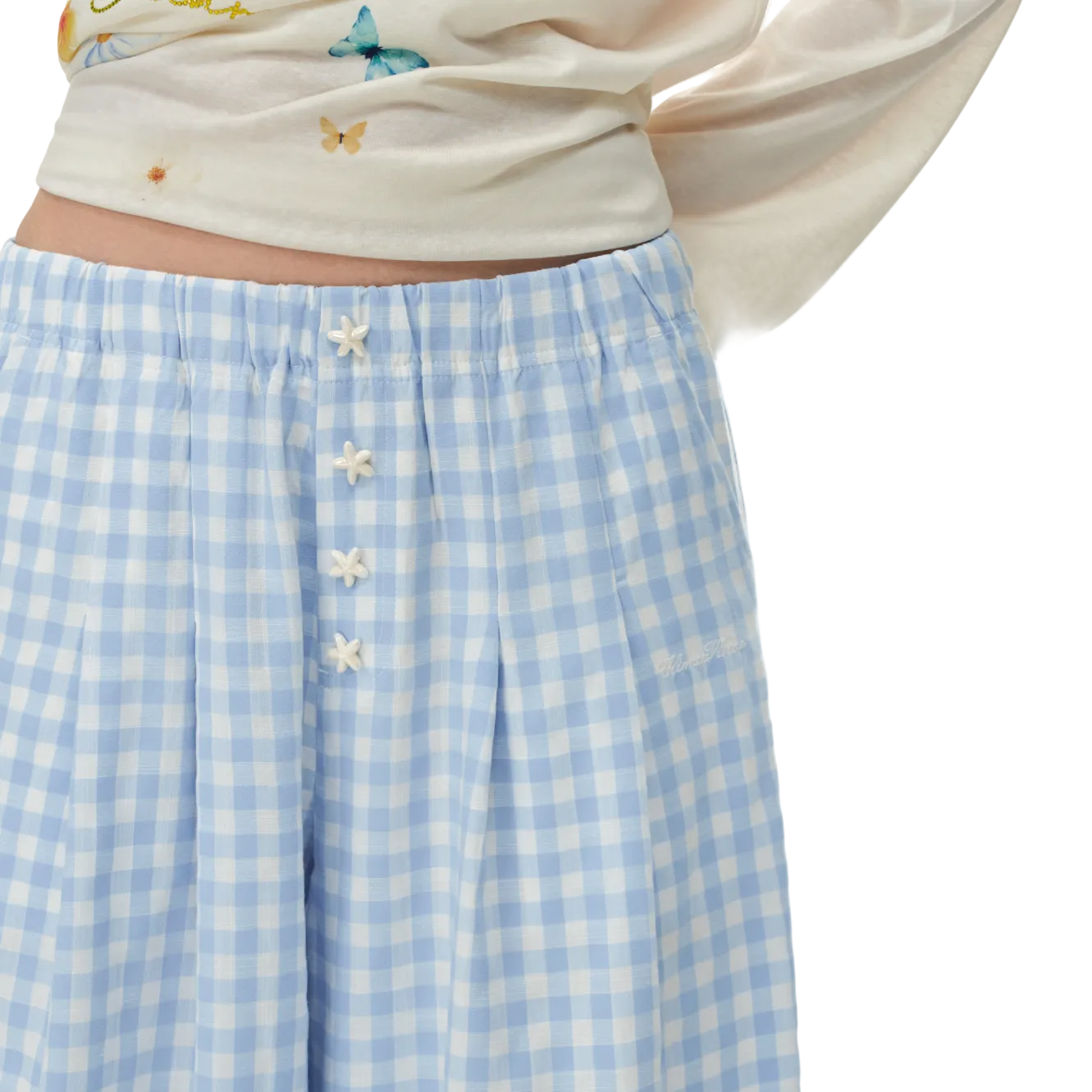 Blue Starfish Button Plaid Pants