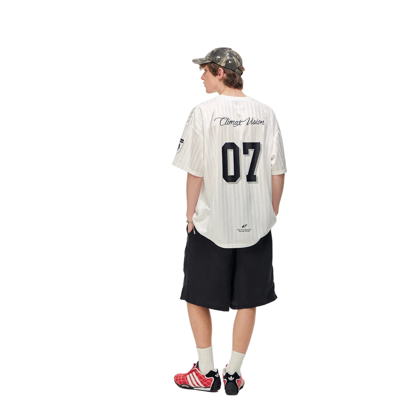 White Retro Striped Badge Jersey Short Sleeve