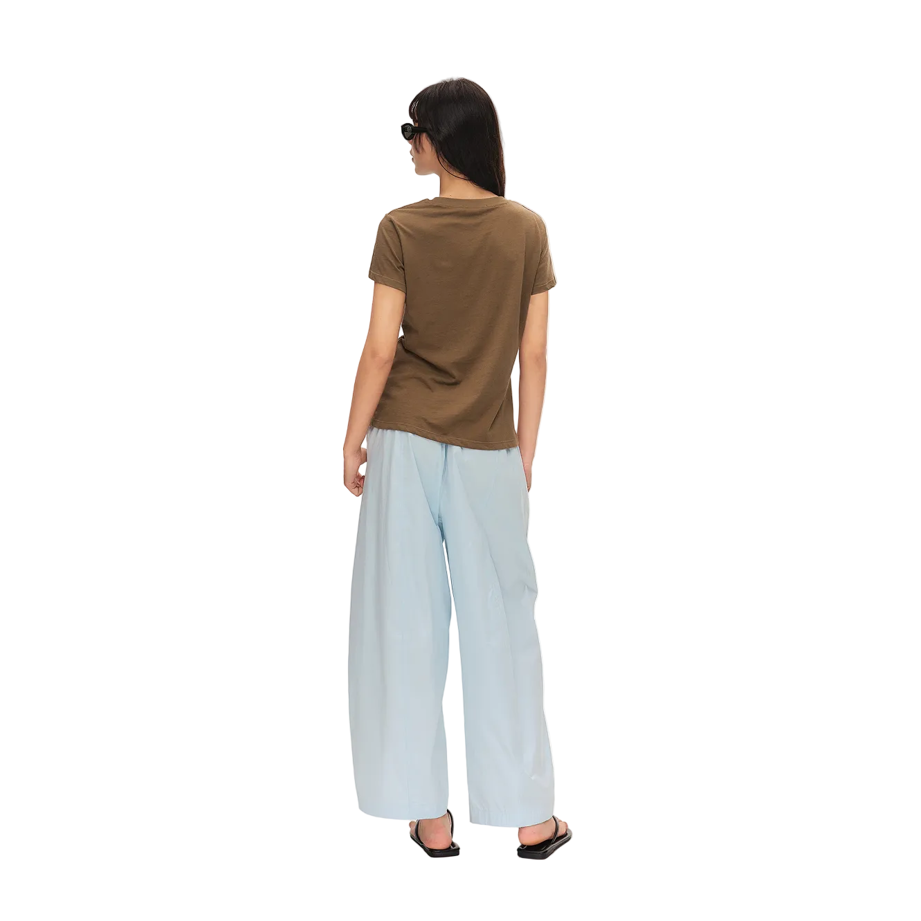 Blue Lightweight Cocoon-Shaped Cropped Balloon Pants