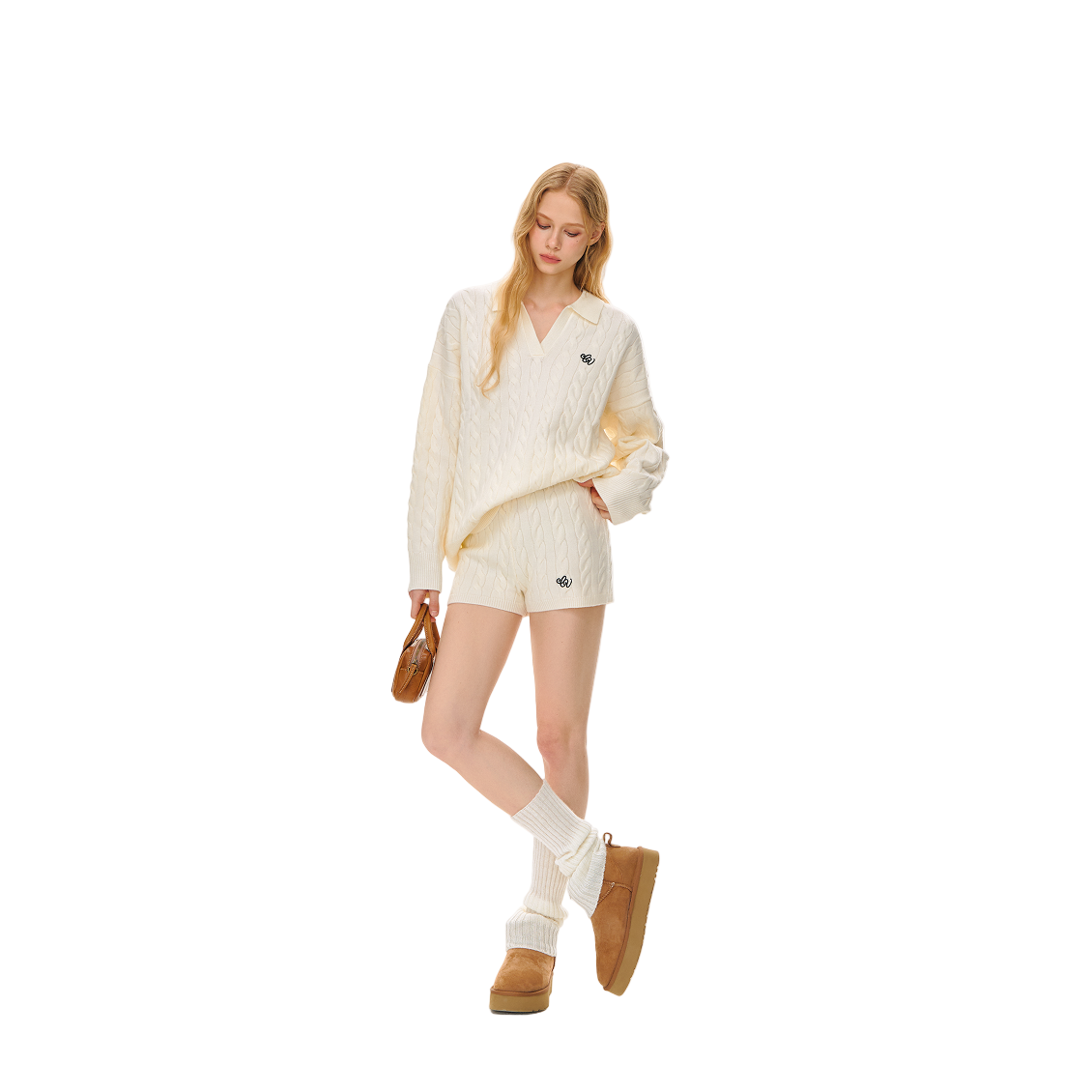 Beige Cable Knit Suit Shorts