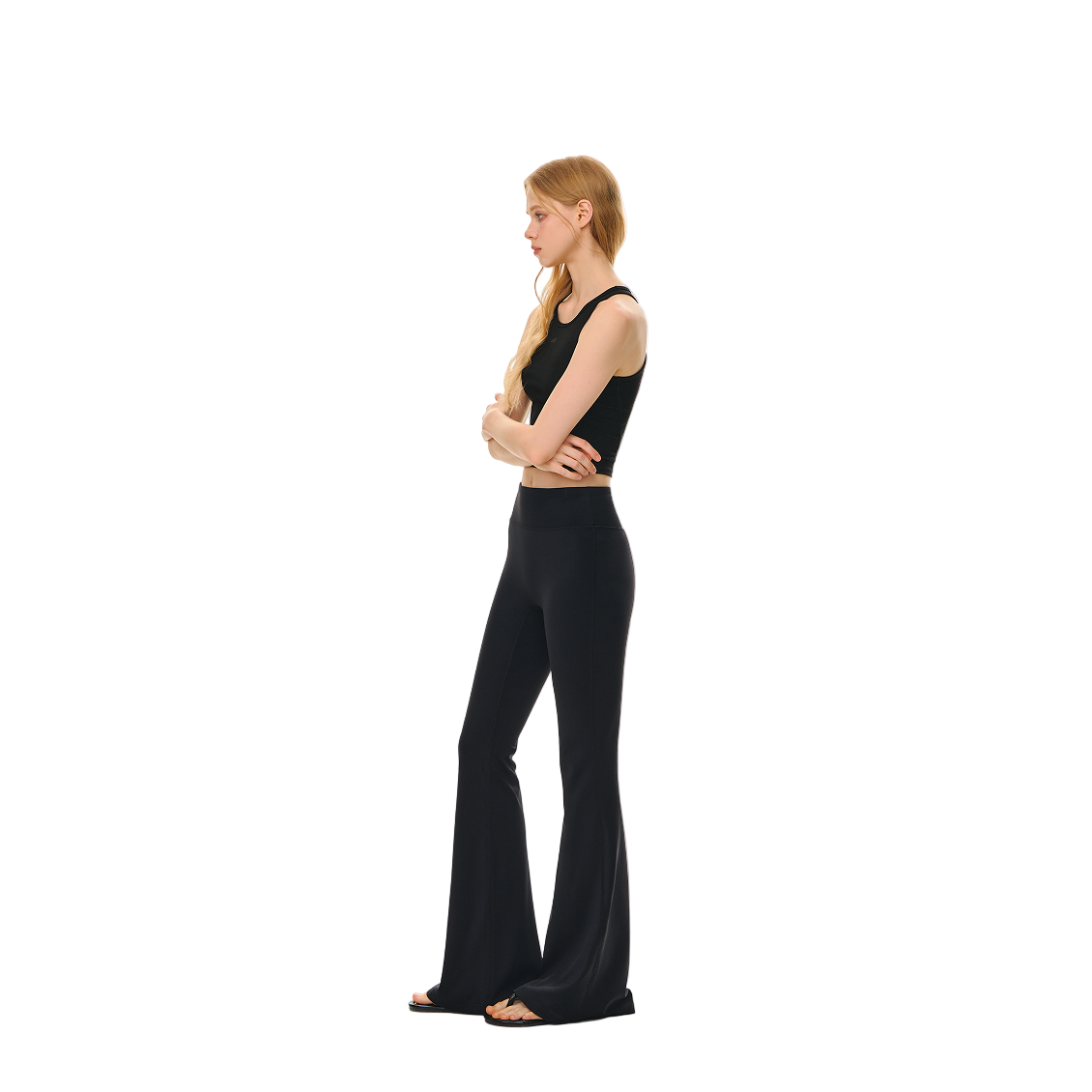 Black High Elastic High Waist Flared Pants