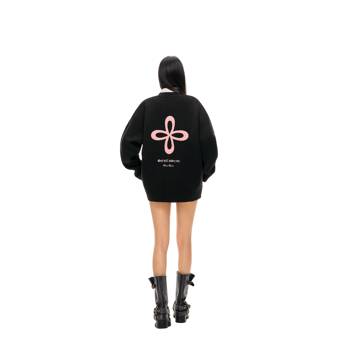 Black Lazy Style Cross-Pattern Knit Cardigan Sweater