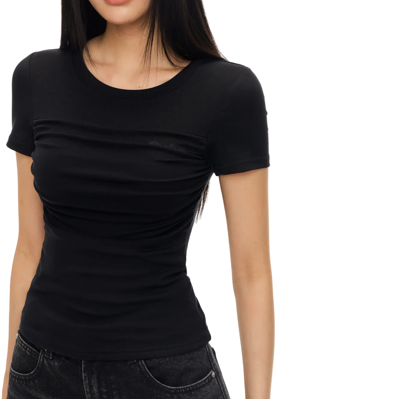 Black Lyocell Pleated Short Sleeve