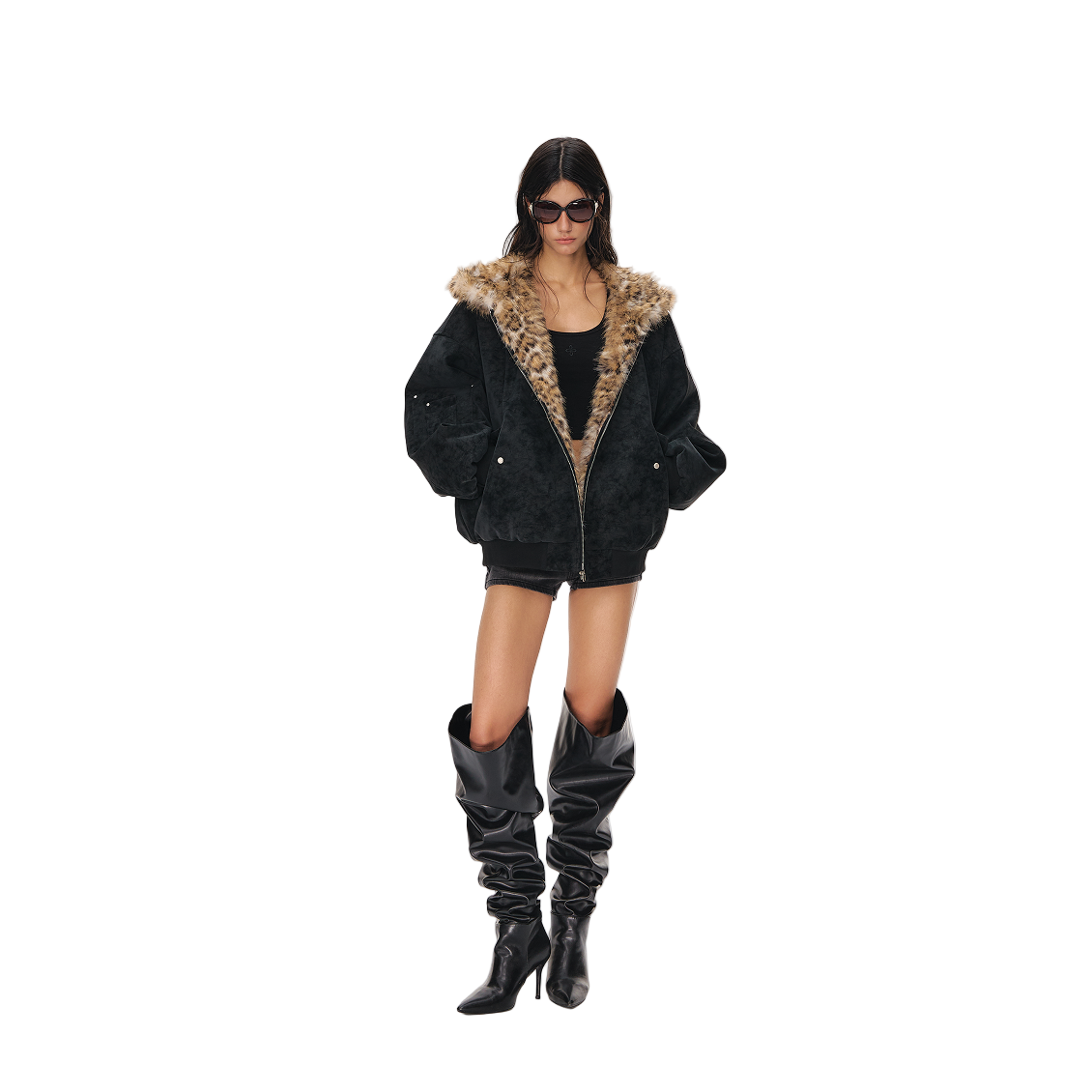 Black Leopard Print Reversible Eco-Friendly Fur Coat
