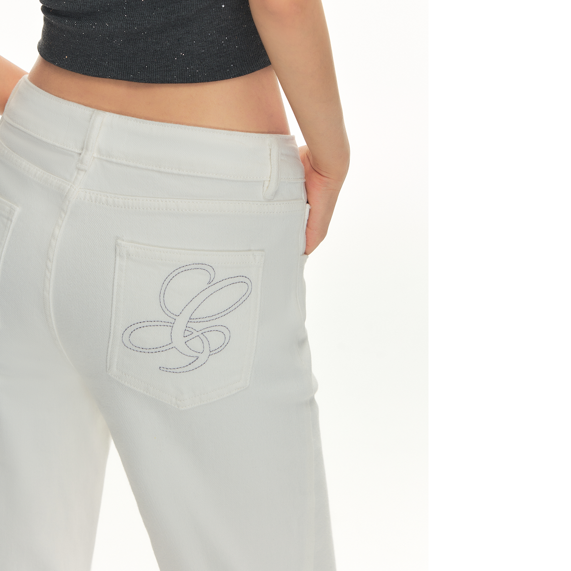 White Mid-Rise Slightly Flared Stretch Jeans