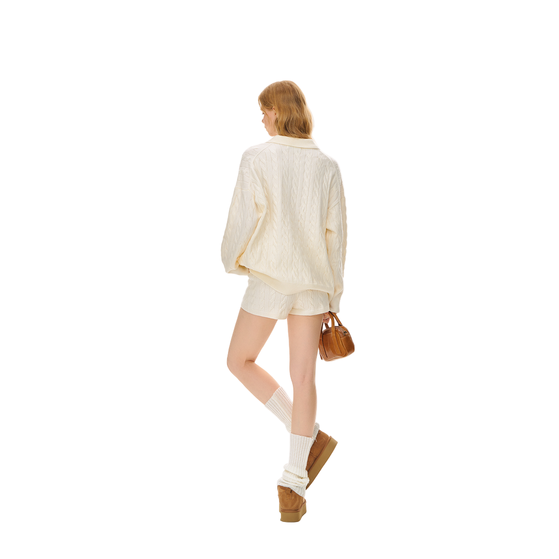Beige Cable Knit Suit Shorts